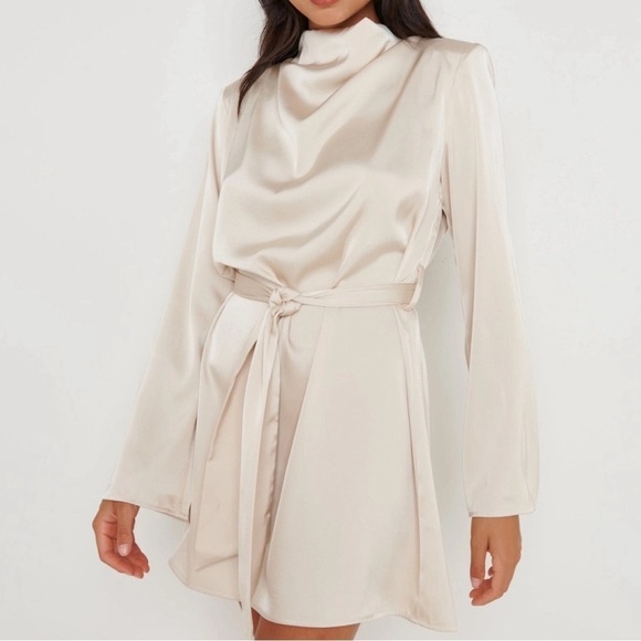 Pretty Lavish Jayda Cowl Neck Dress- Oyster S/M - Picture 1 of 8